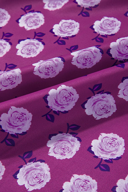 Bohemian Purple Printed Maxi Dress with Puff Sleeves