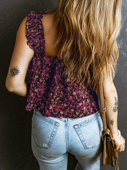 Bohemian Rose Frilled Floral Tank Top