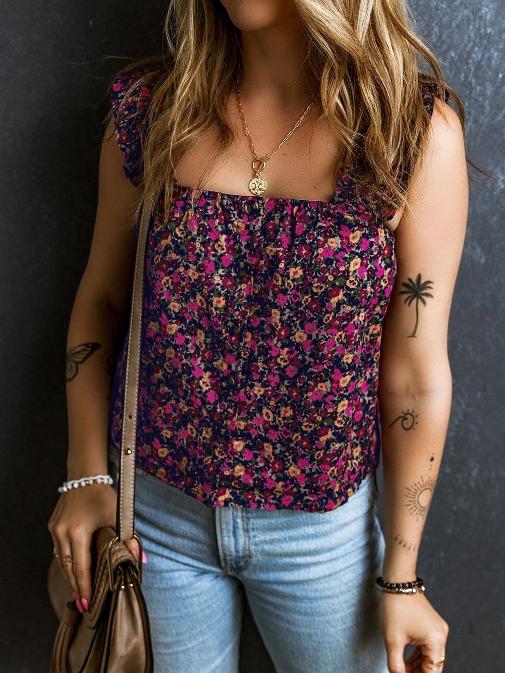 Bohemian Rose Frilled Floral Tank Top
