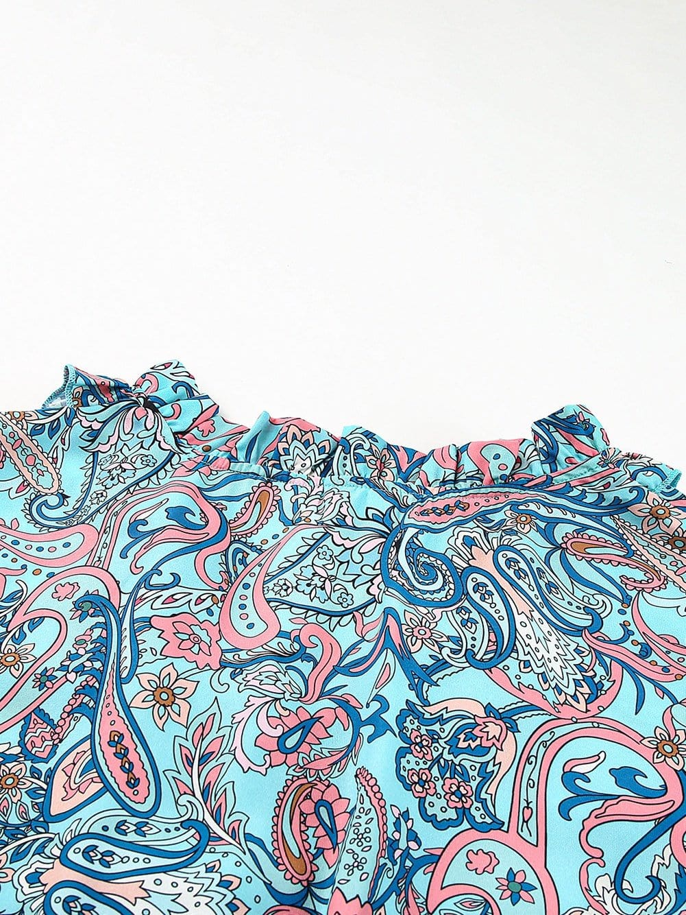 Bohemian Sky Blue Paisley Ruffle Maxi Dress with Mediterranean Vibes