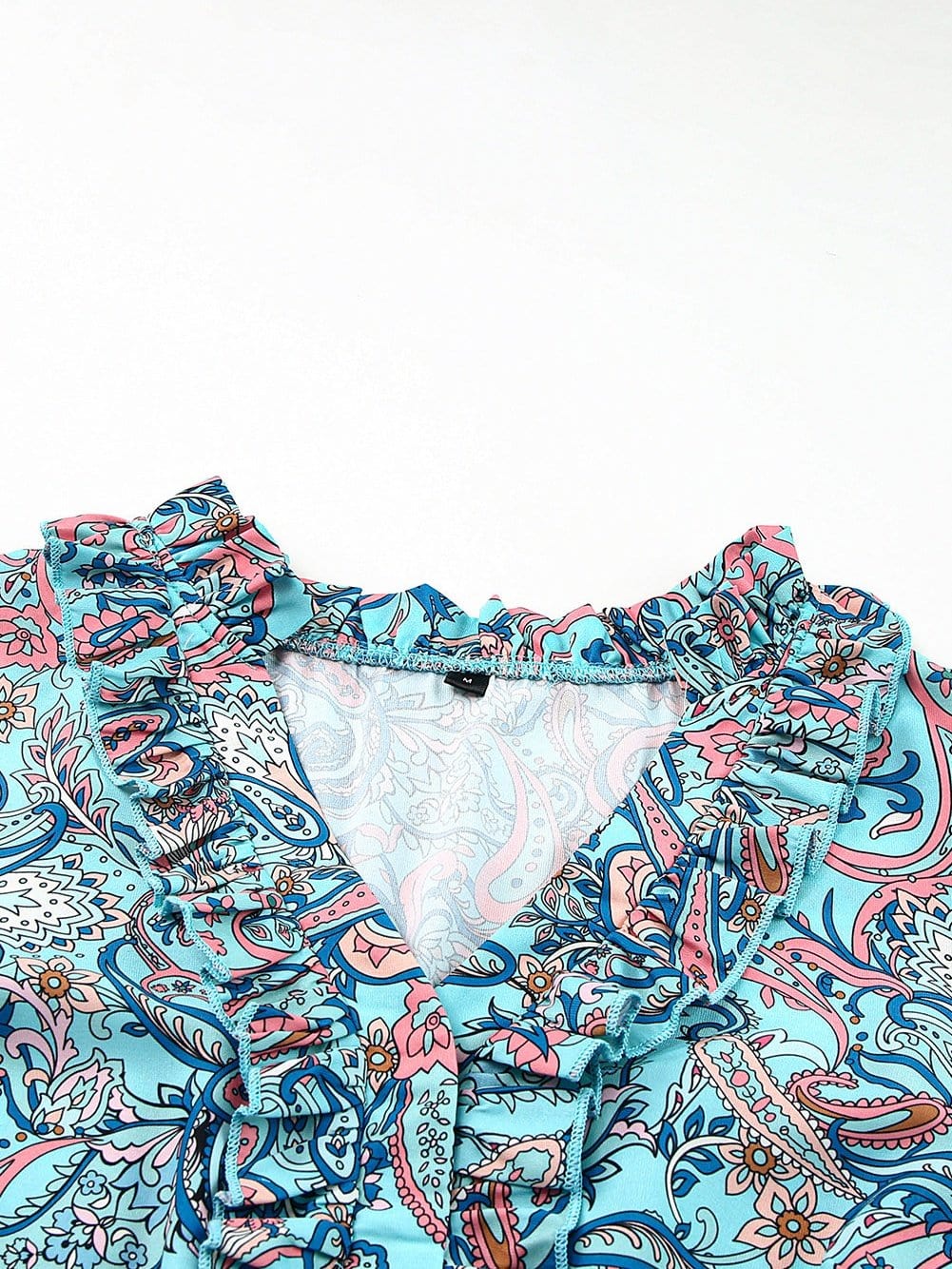 Bohemian Sky Blue Paisley Ruffle Maxi Dress with Mediterranean Vibes