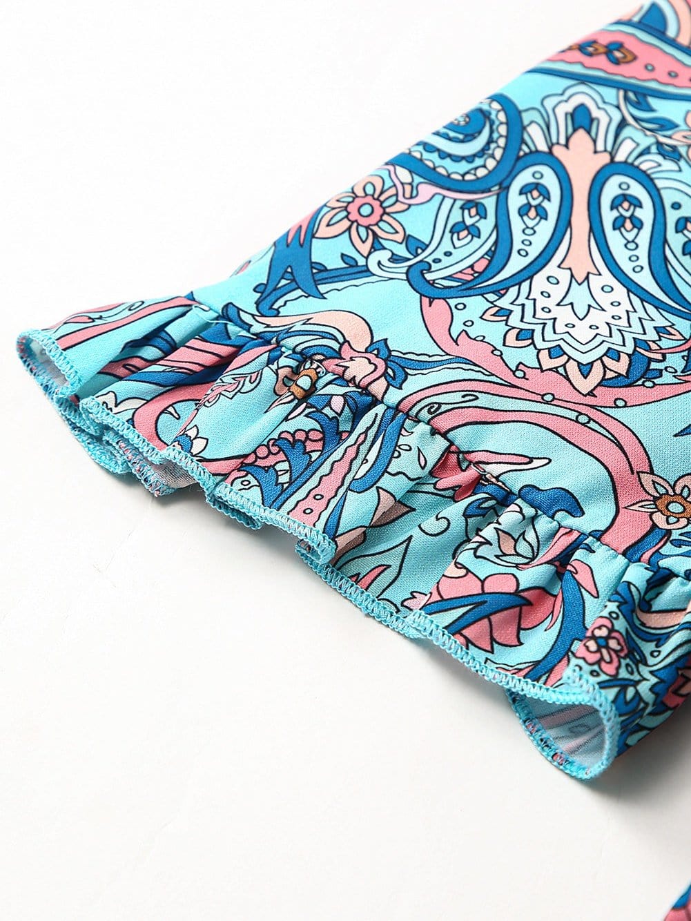 Bohemian Sky Blue Paisley Ruffle Maxi Dress with Mediterranean Vibes