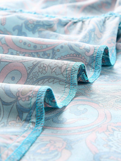 Bohemian Sky Blue Paisley Ruffle Maxi Dress with Mediterranean Vibes