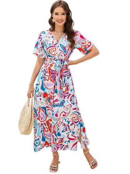 Bohemian Style Abstract Print Sleeveless Maxi Dress