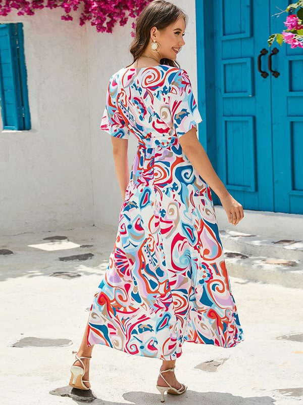 Bohemian Style Abstract Print Sleeveless Maxi Dress