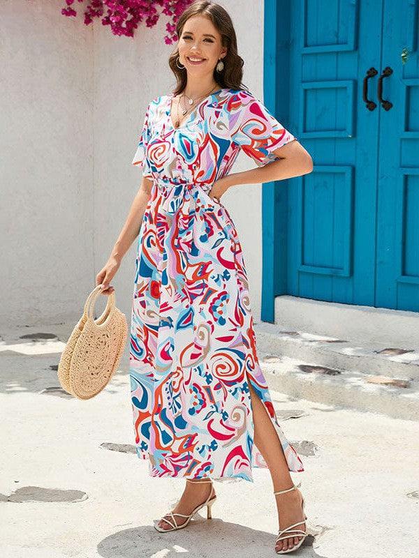 Bohemian Style Abstract Print Sleeveless Maxi Dress