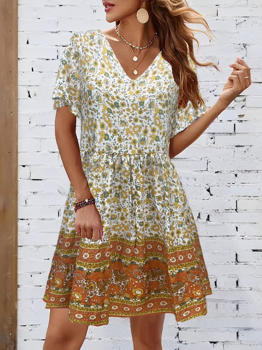 Bohemian Tie Neck Mini Dress