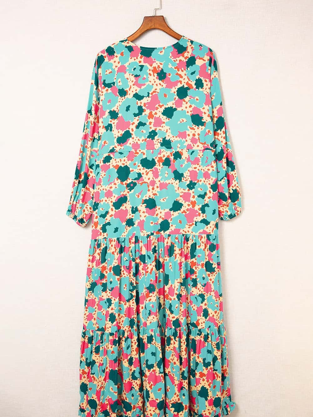 Bohemian V Neck Drawstring Maxi Dress with Ruffle Details