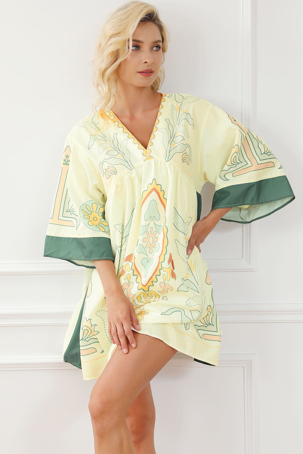 Bohemian Vibe Multicolour Kimono Dress with Floral Print