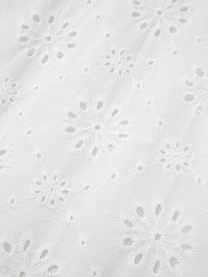 Bohemian White Eyelet Halter Dress with Sleeveless Design