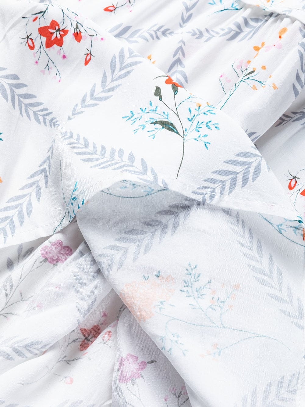 Bohemian White Floral Mini Dress with Puff Sleeves