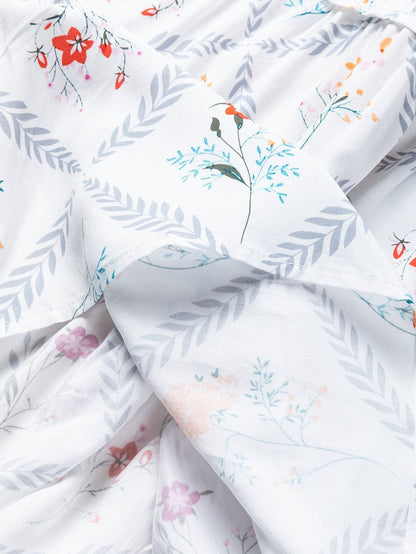 Bohemian White Floral Mini Dress with Puff Sleeves