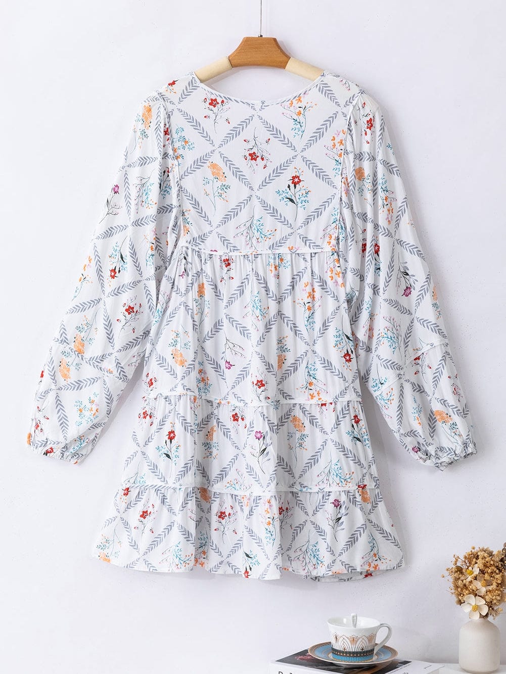 Bohemian White Floral Mini Dress with Puff Sleeves