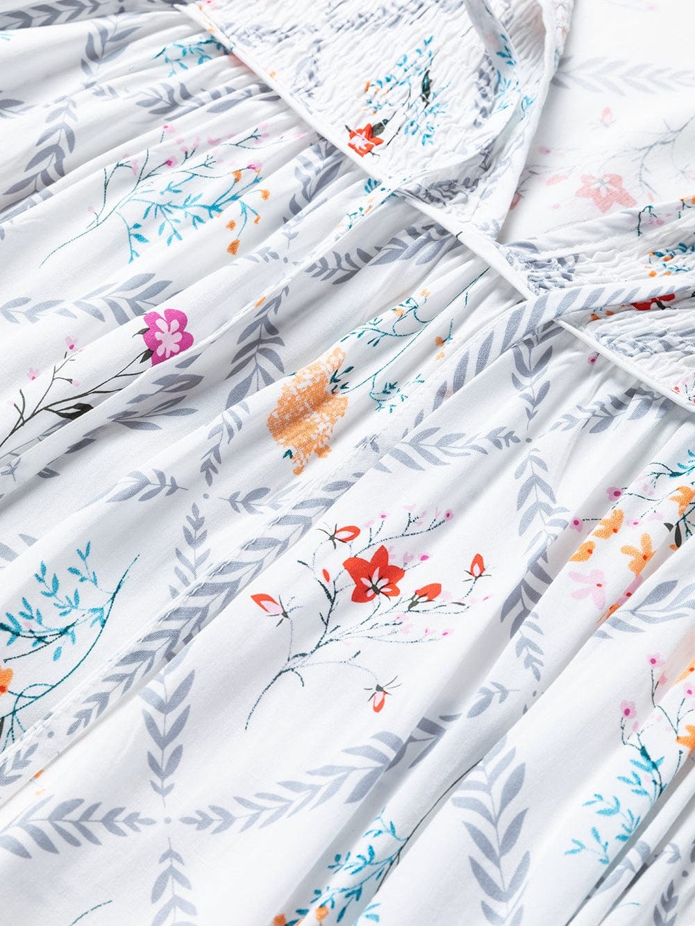 Bohemian White Floral Mini Dress with Puff Sleeves