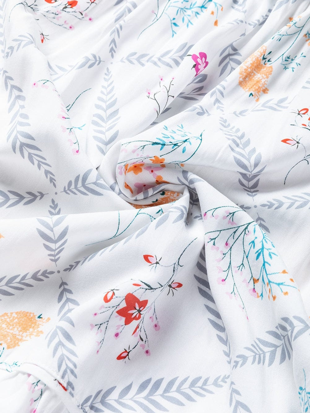 Bohemian White Floral Mini Dress with Puff Sleeves