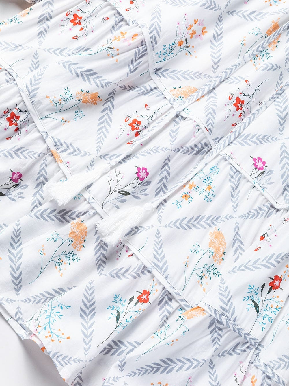 Bohemian White Floral Mini Dress with Puff Sleeves