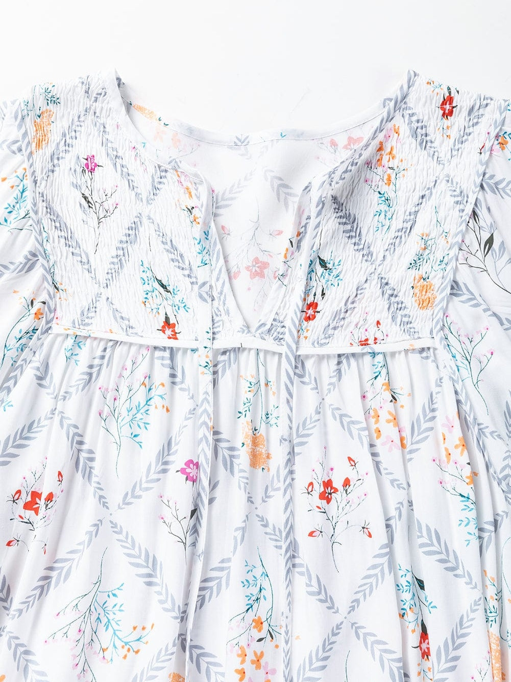 Bohemian White Floral Mini Dress with Puff Sleeves