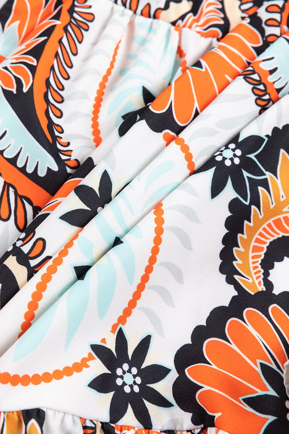 Bohemian White Paisley Floral Print Puff Sleeve Mini Dress