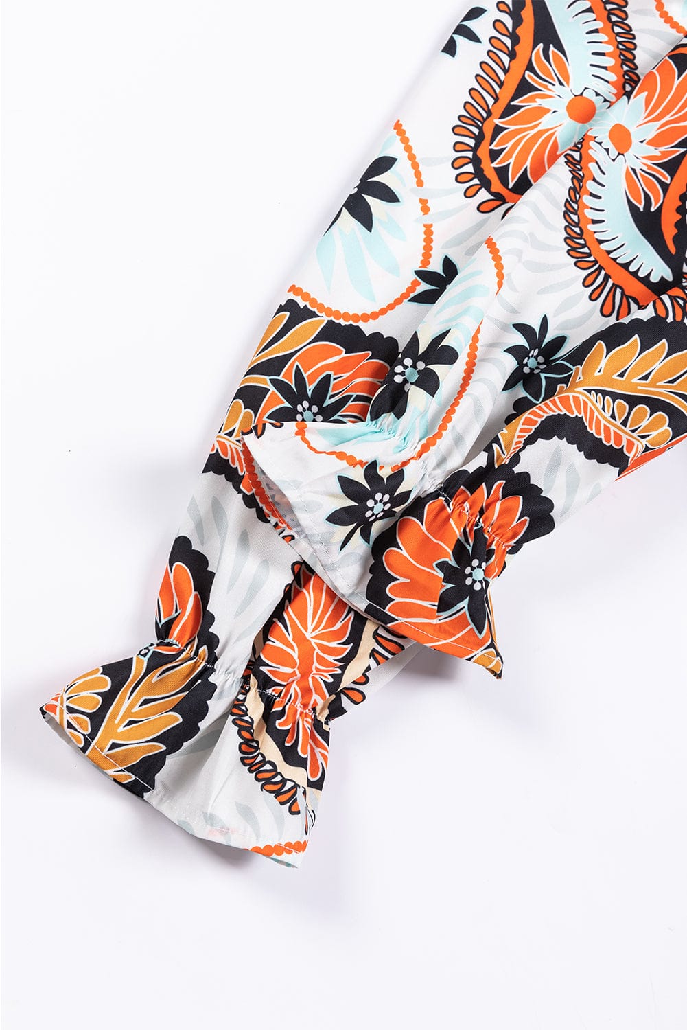 Bohemian White Paisley Floral Print Puff Sleeve Mini Dress