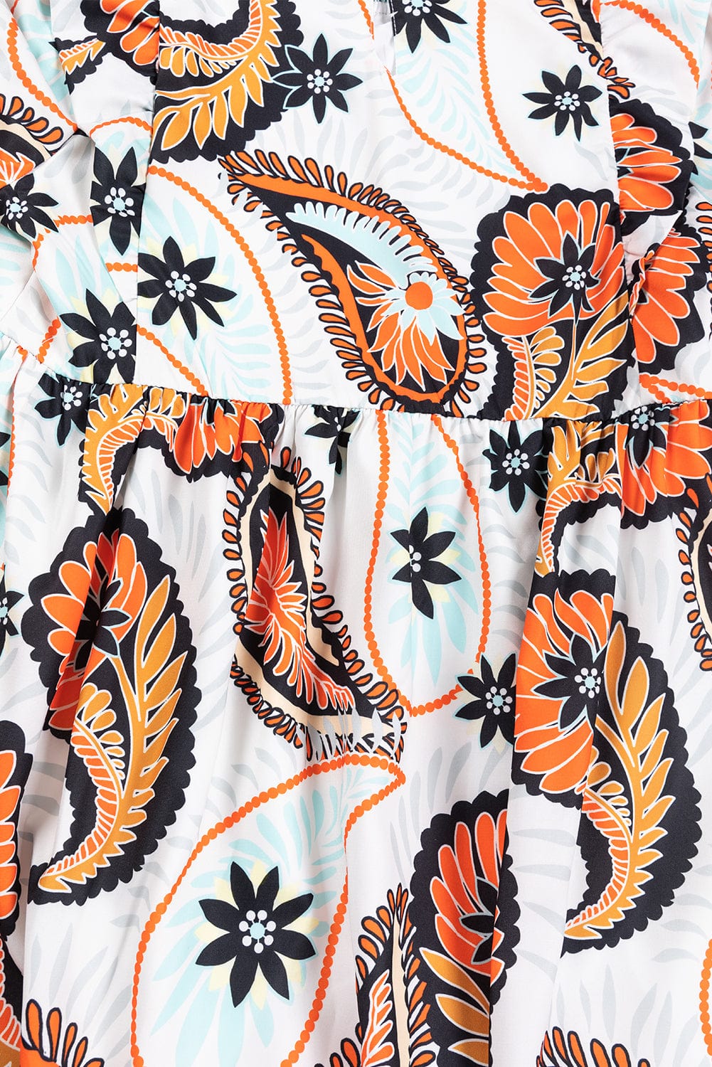 Bohemian White Paisley Floral Print Puff Sleeve Mini Dress