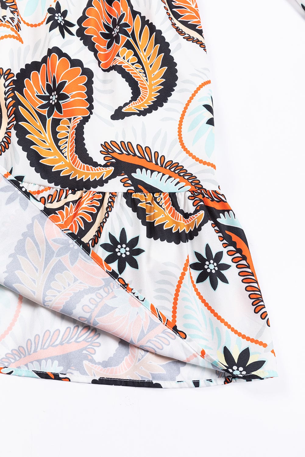 Bohemian White Paisley Floral Print Puff Sleeve Mini Dress