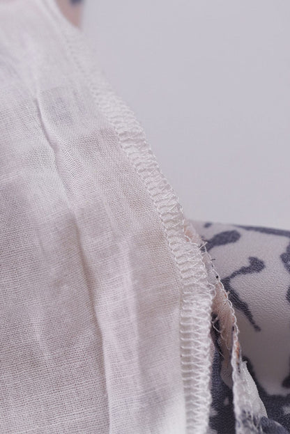 Boho Chic Apricot Blue Floral Tunic Dress with Lantern Sleeves