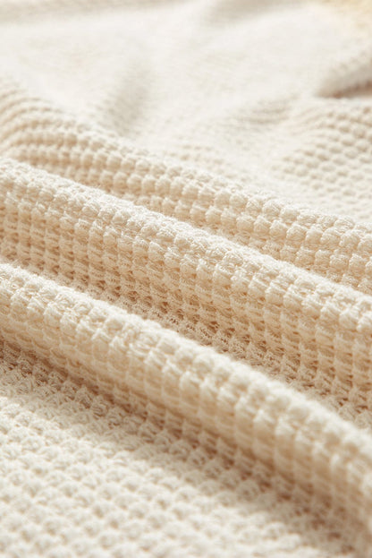 Boho Chic Beige Waffle Knit Fringed Two-Piece Set