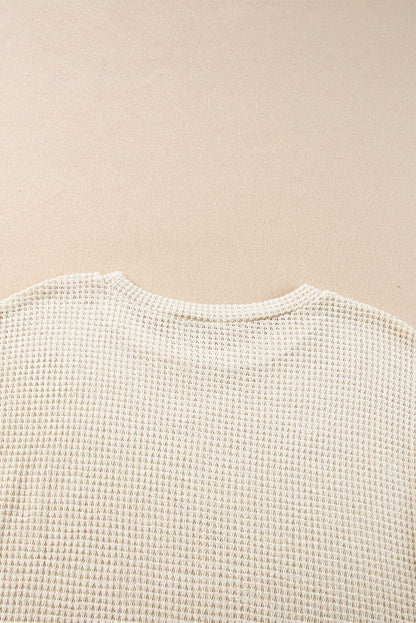 Boho Chic Beige Waffle Knit Fringed Two-Piece Set