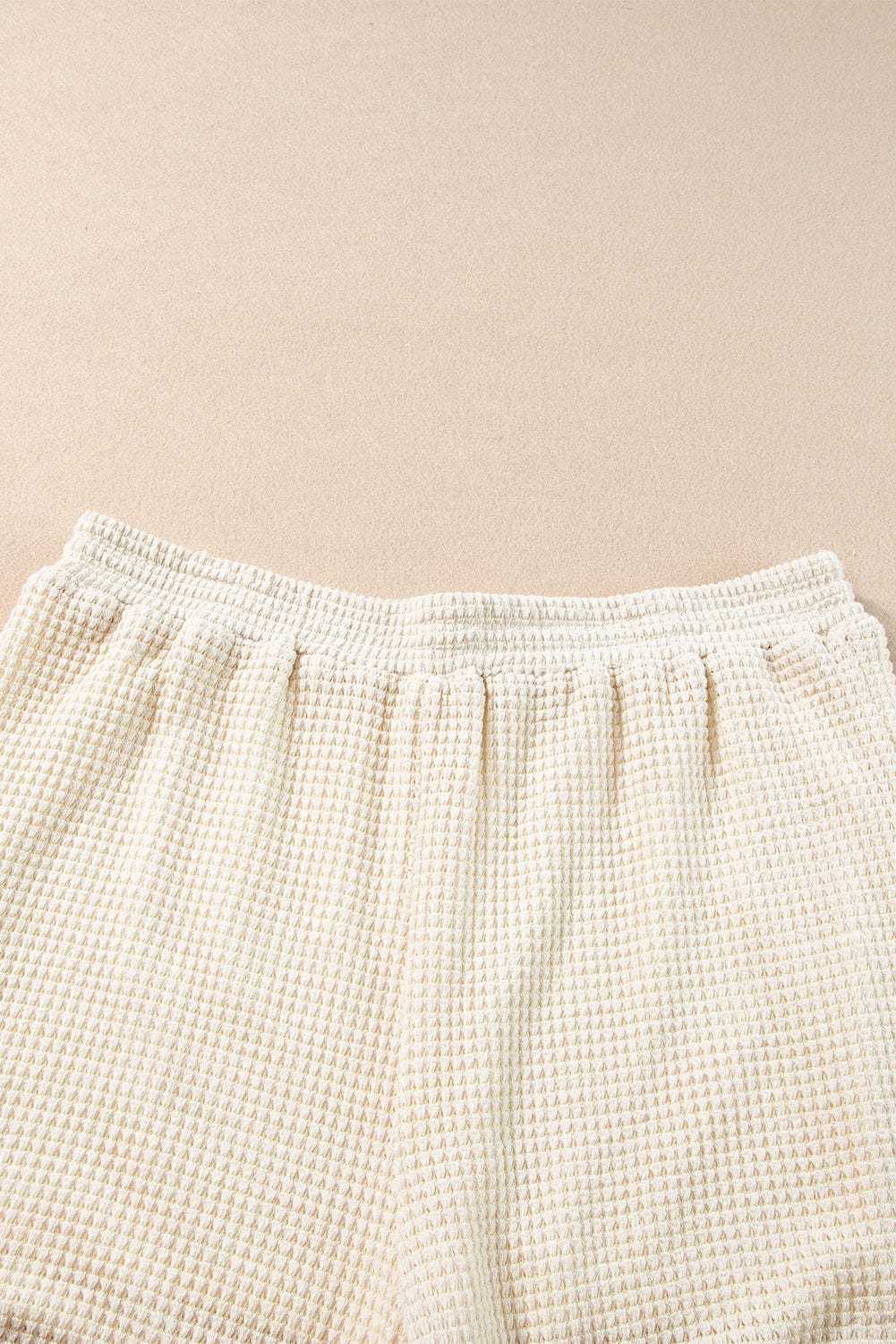 Boho Chic Beige Waffle Knit Fringed Two-Piece Set