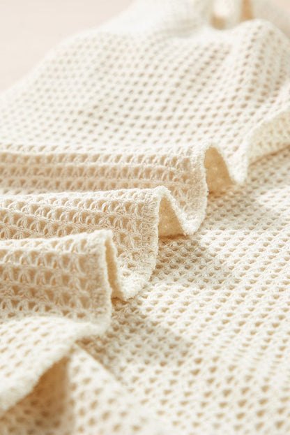 Boho Chic Beige Waffle Knit Fringed Two-Piece Set