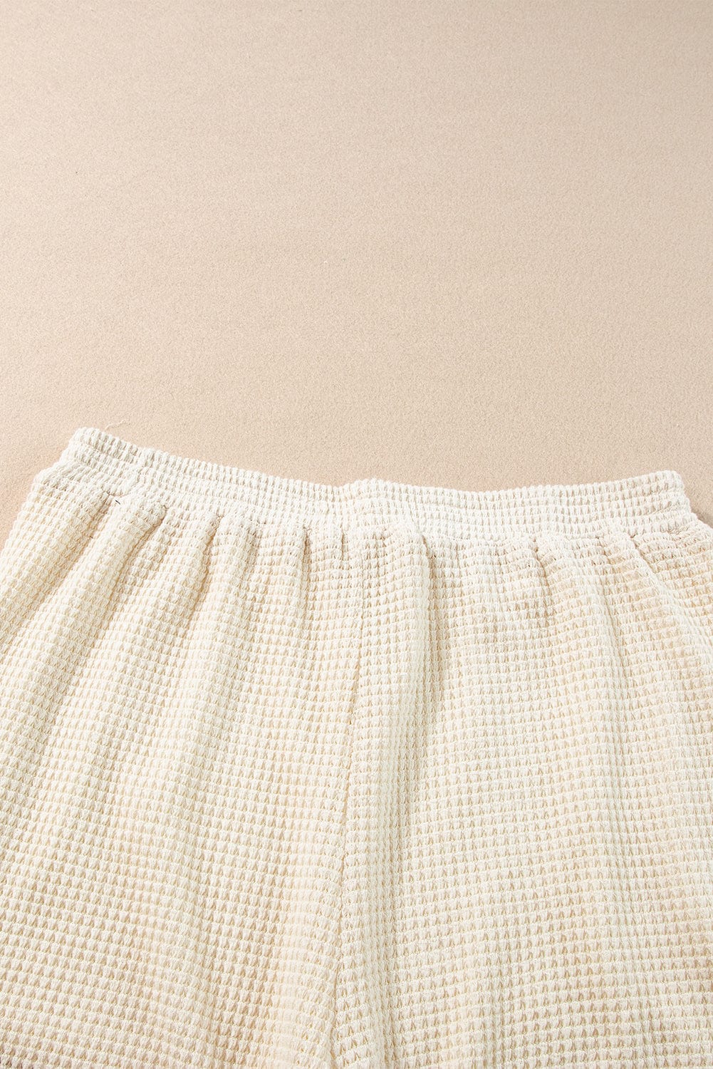 Boho Chic Beige Waffle Knit Fringed Two-Piece Set