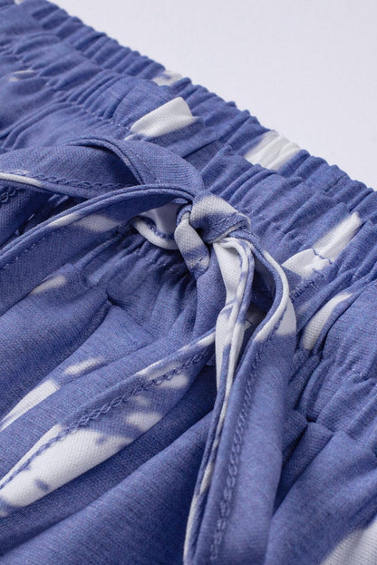 Boho-Chic Blue Tie Dye Drawstring Shorts