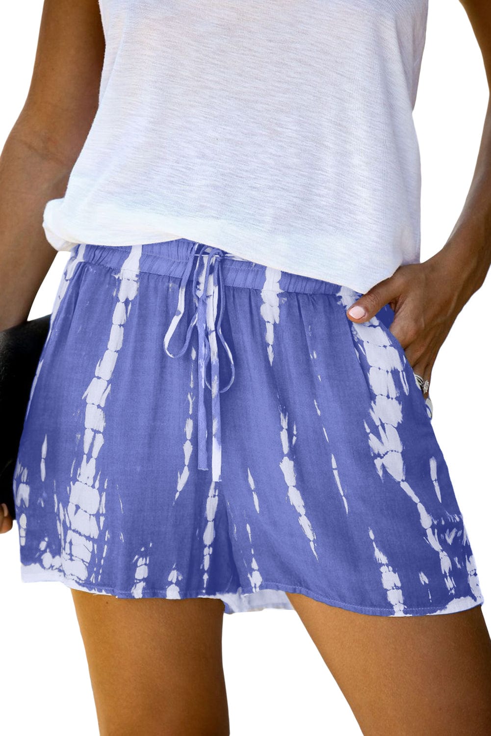 Boho-Chic Blue Tie Dye Drawstring Shorts