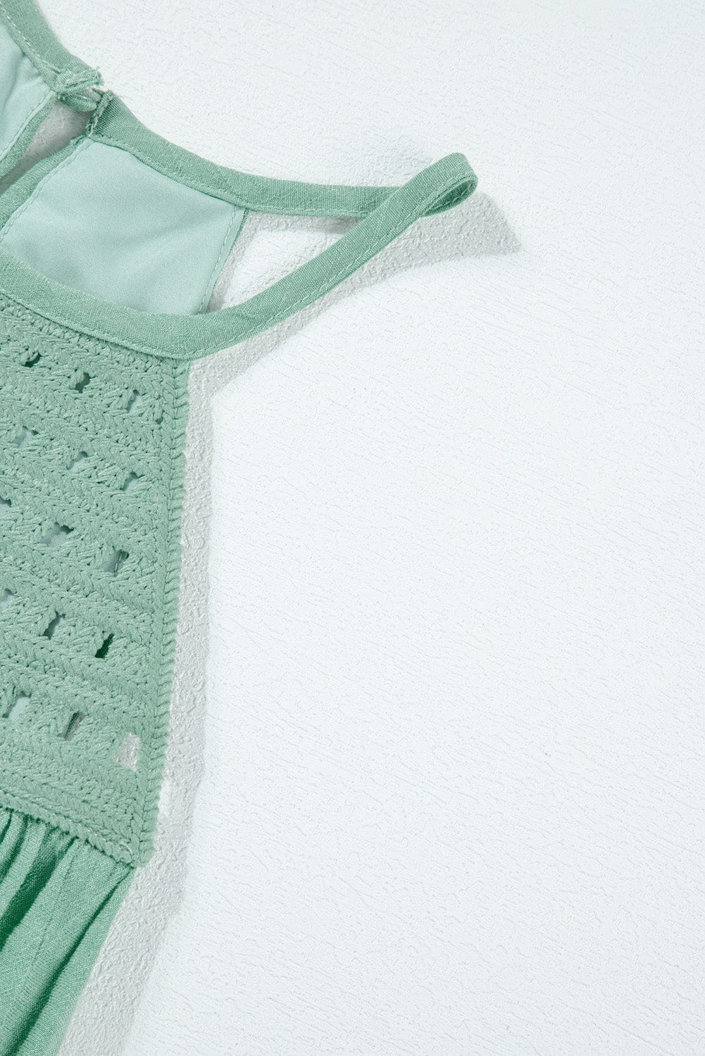 Boho Chic Crochet Detail Halter Tank Top in Mist Green