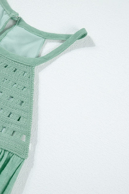 Boho Chic Crochet Detail Halter Tank Top in Mist Green