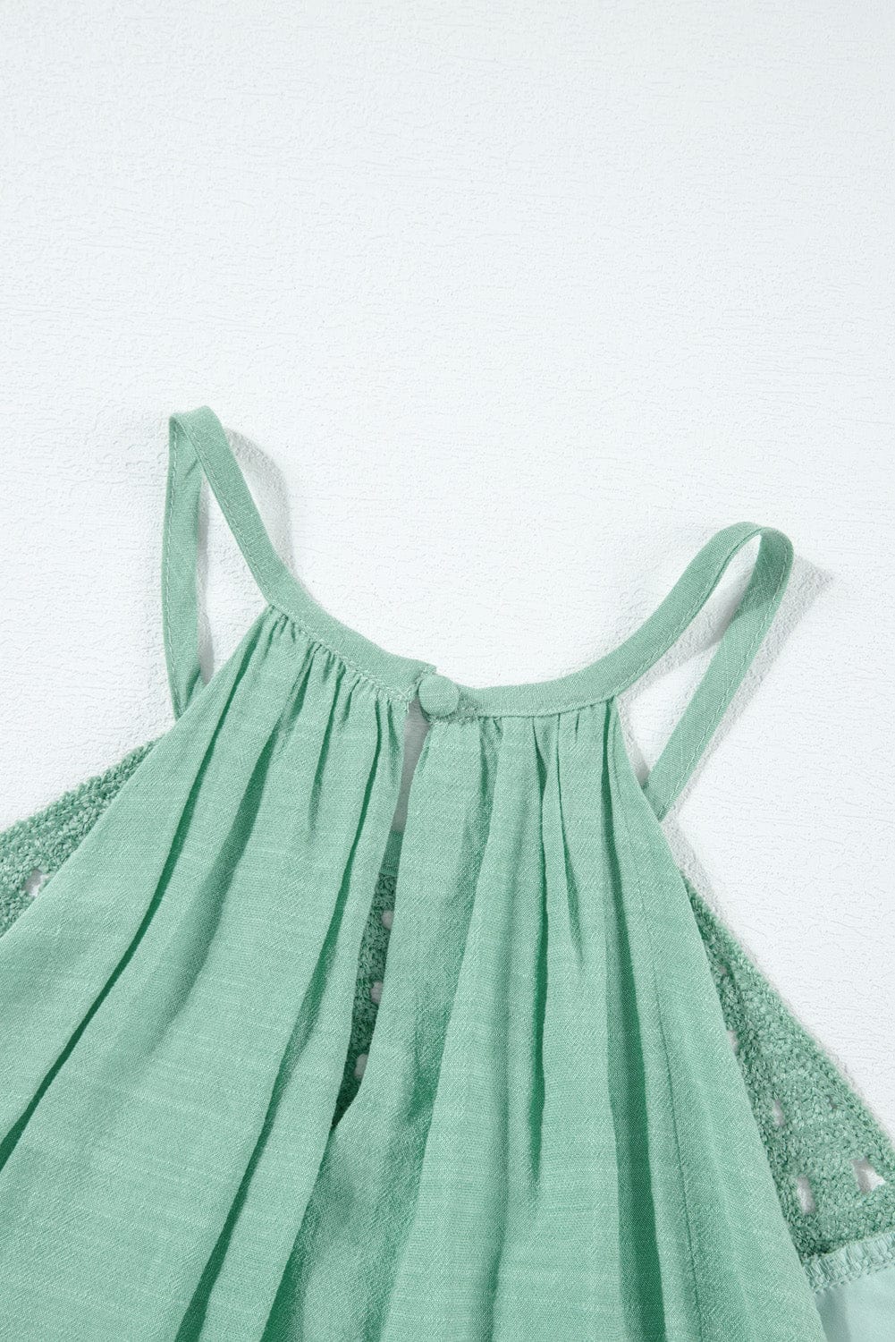 Boho Chic Crochet Detail Halter Tank Top in Mist Green