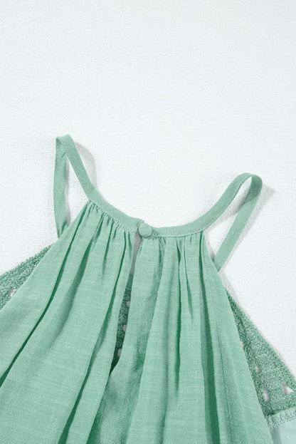 Boho Chic Crochet Detail Halter Tank Top in Mist Green