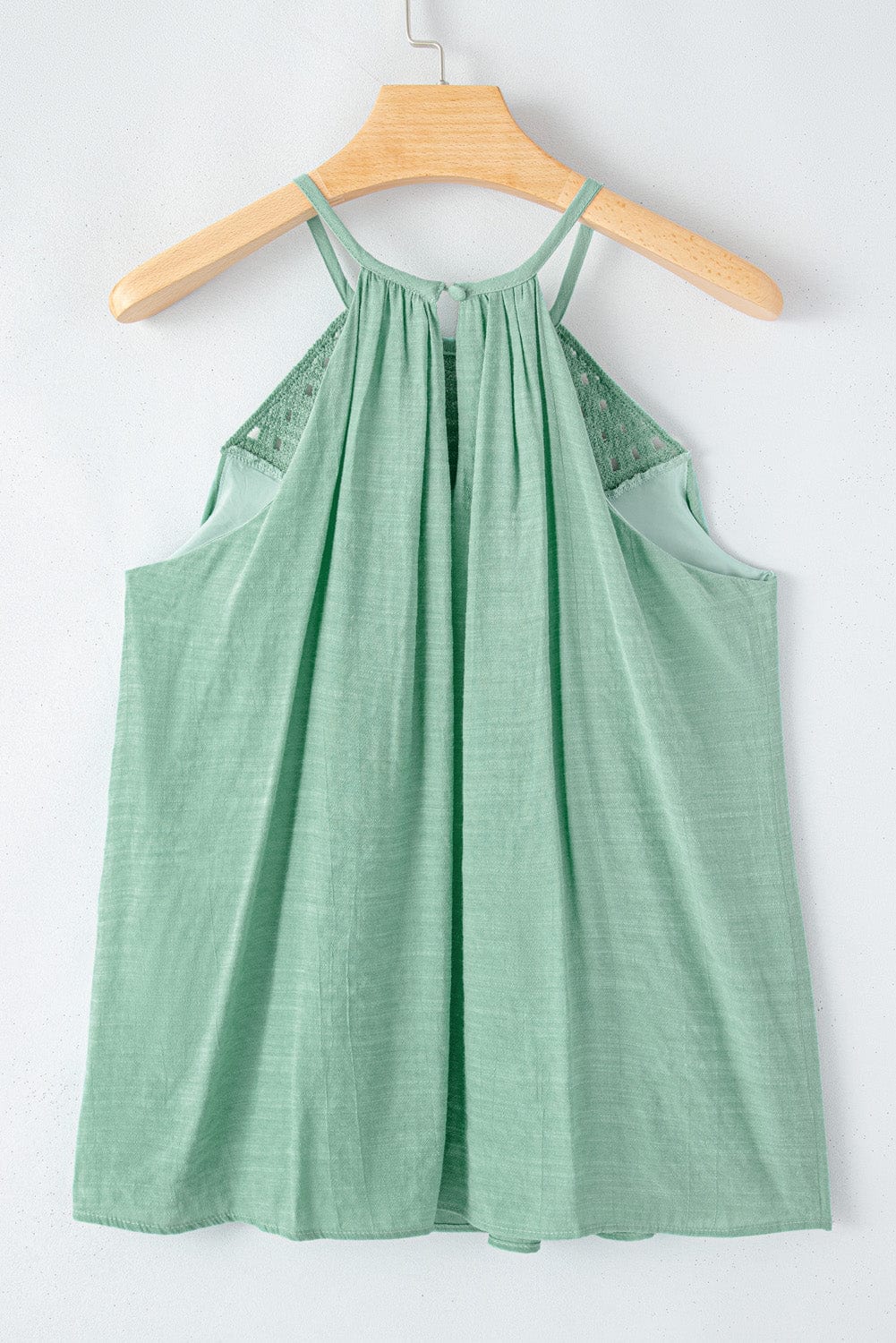 Boho Chic Crochet Detail Halter Tank Top in Mist Green