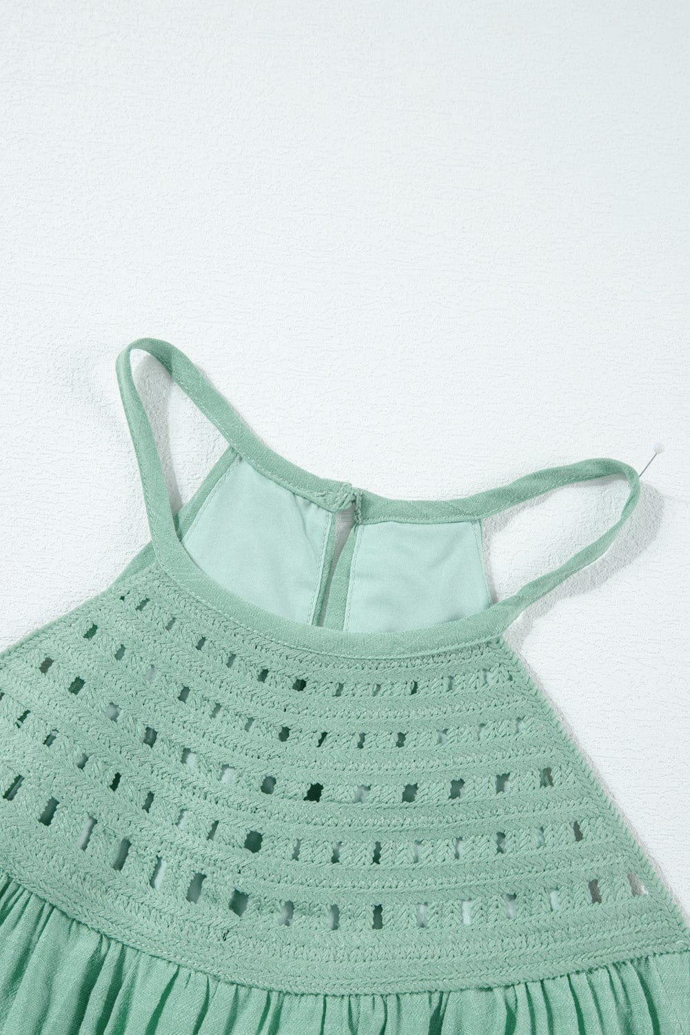 Boho Chic Crochet Detail Halter Tank Top in Mist Green