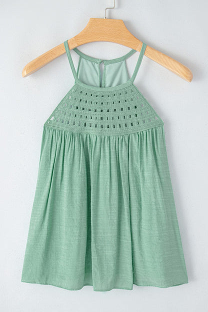 Boho Chic Crochet Detail Halter Tank Top in Mist Green