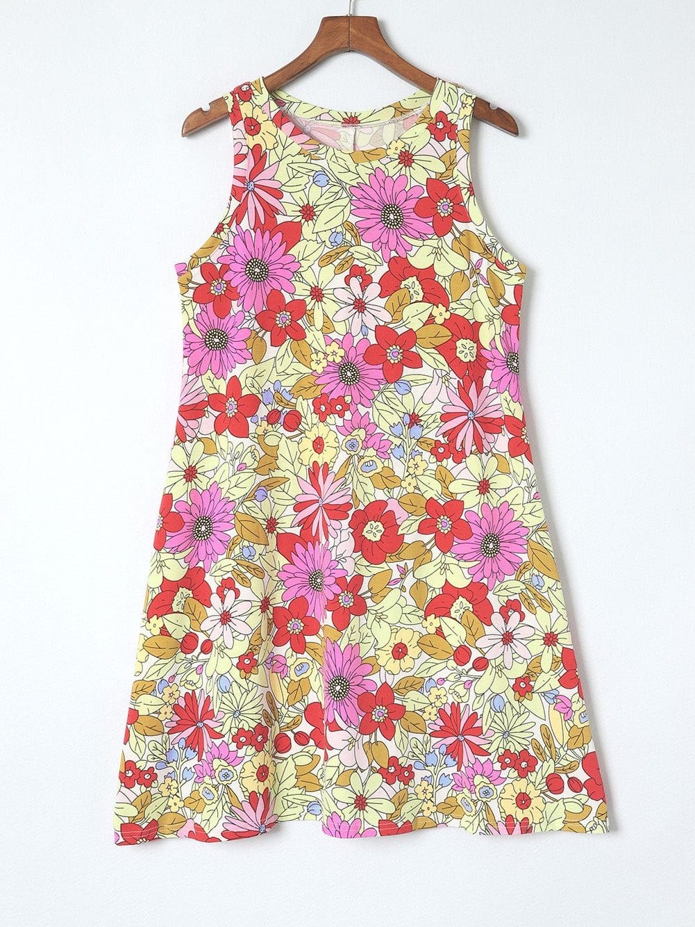 Boho Chic Green Floral Sleeveless Mini Dress