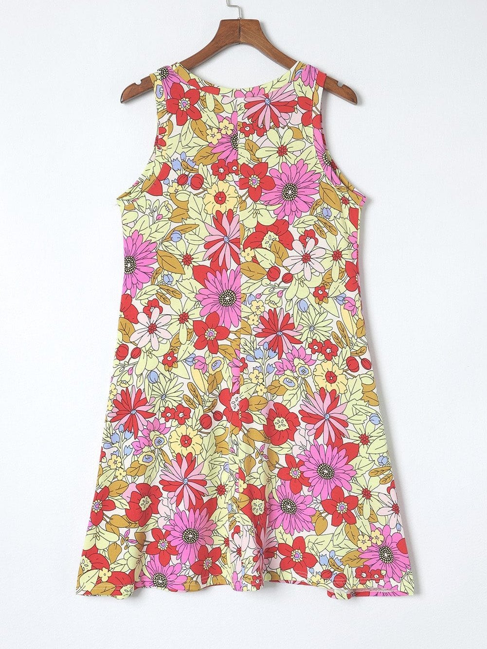 Boho Chic Green Floral Sleeveless Mini Dress