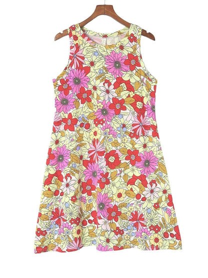 Boho Chic Green Floral Sleeveless Mini Dress