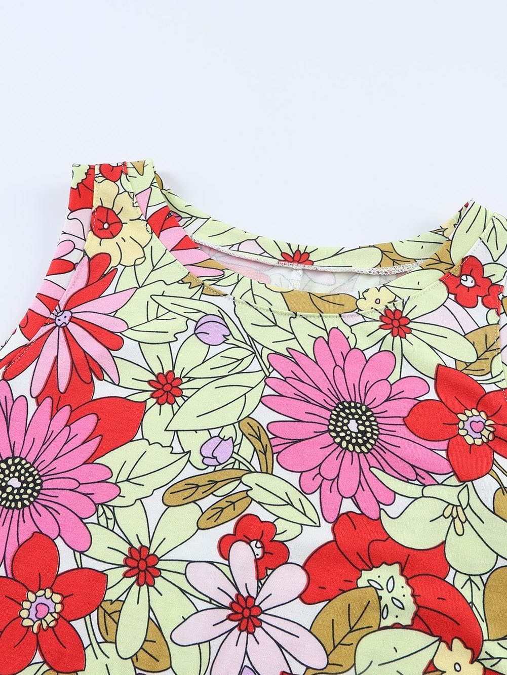 Boho Chic Green Floral Sleeveless Mini Dress