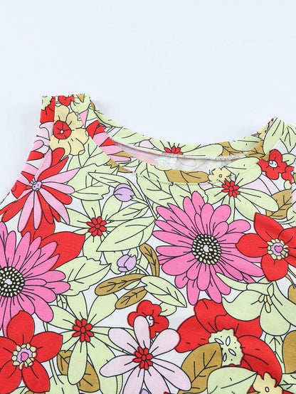 Boho Chic Green Floral Sleeveless Mini Dress