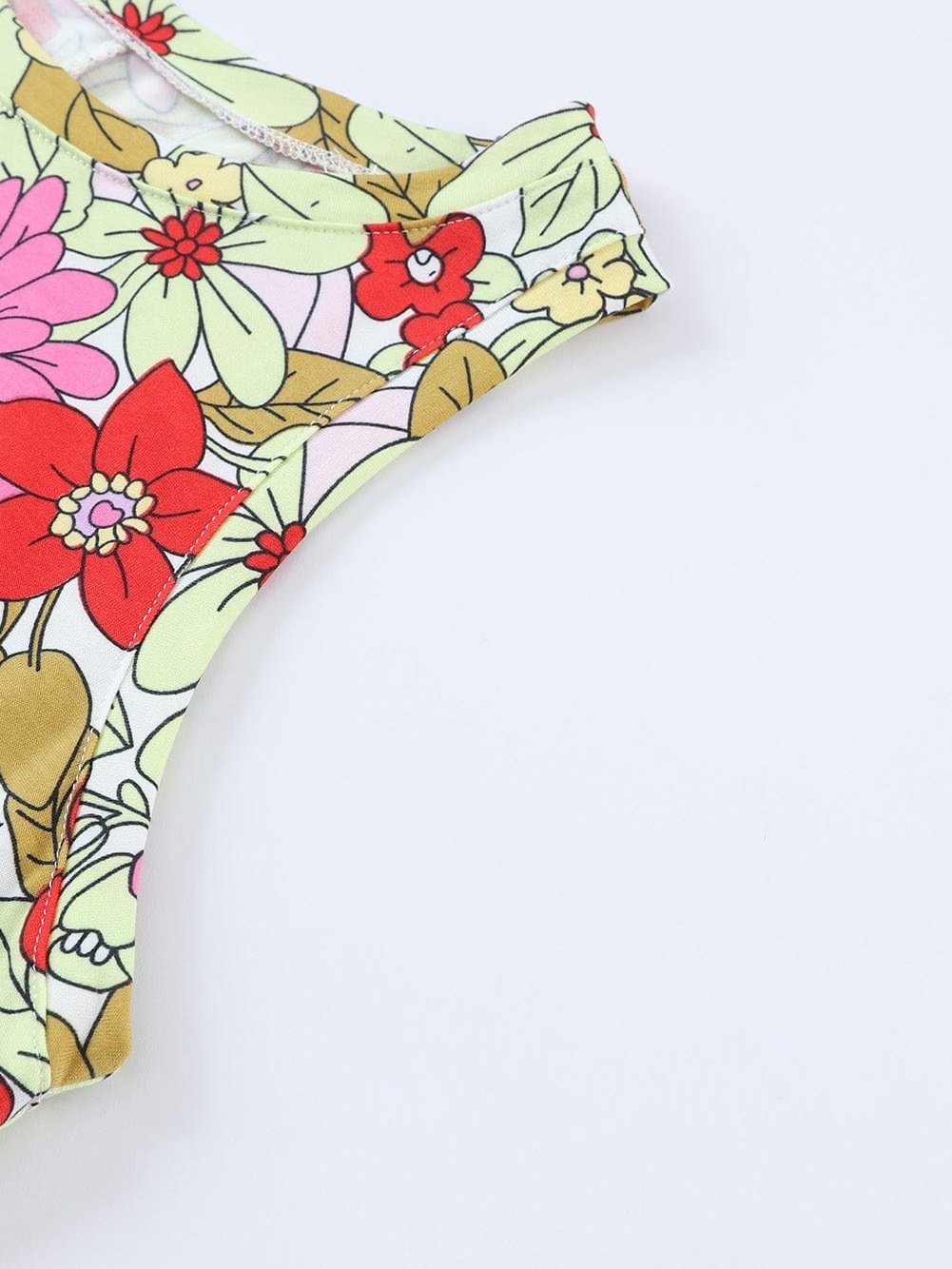 Boho Chic Green Floral Sleeveless Mini Dress