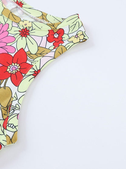 Boho Chic Green Floral Sleeveless Mini Dress