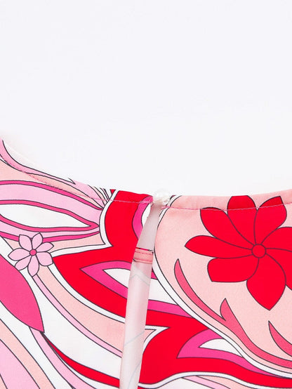 Boho Chic Keyhole Back Pink Paisley Mini Dress with Belt