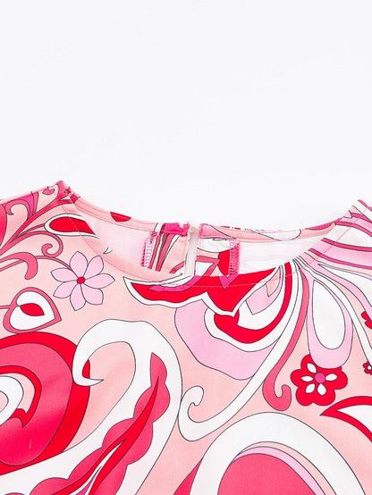 Boho Chic Keyhole Back Pink Paisley Mini Dress with Belt