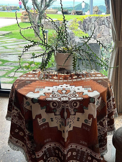 Boho Chic Orange Geometric Patterned Tasseled Throw Blanket